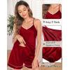 imageSWOMOG Womens 4pcs Pajamas Sets Silk Satin Pjs Sexy Cami Shorts Set Button Down Long Short Sleeve Sleepwear LoungewearRed