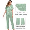 imageSWOMOG Womens Silk Satin Pajama Sets 3Pcs Button Down Pj Set Short Sleeve Sleepwear Loungewear Pjs Nightwear XSXXLAvocado Green
