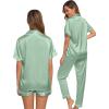imageSWOMOG Womens Silk Satin Pajama Sets 3Pcs Button Down Pj Set Short Sleeve Sleepwear Loungewear Pjs Nightwear XSXXLAvocado Green