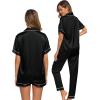 imageSWOMOG Womens Silk Satin Pajama Sets 3Pcs Button Down Pj Set Short Sleeve Sleepwear Loungewear Pjs Nightwear XSXXLBlack