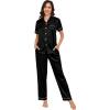 imageSWOMOG Womens Silk Satin Pajama Sets 3Pcs Button Down Pj Set Short Sleeve Sleepwear Loungewear Pjs Nightwear XSXXLBlack With Eye Mask