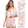 imageSWOMOG Womens Silk Satin Pajama Sets 3Pcs Button Down Pj Set Short Sleeve Sleepwear Loungewear Pjs Nightwear XSXXLBlush Pink