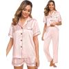 imageSWOMOG Womens Silk Satin Pajama Sets 3Pcs Button Down Pj Set Short Sleeve Sleepwear Loungewear Pjs Nightwear XSXXLBlush Pink