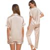 imageSWOMOG Womens Silk Satin Pajama Sets 3Pcs Button Down Pj Set Short Sleeve Sleepwear Loungewear Pjs Nightwear XSXXLChampagne
