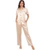 imageSWOMOG Womens Silk Satin Pajama Sets 3Pcs Button Down Pj Set Short Sleeve Sleepwear Loungewear Pjs Nightwear XSXXLChampagne With Eye Mask