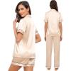 imageSWOMOG Womens Silk Satin Pajama Sets 3Pcs Button Down Pj Set Short Sleeve Sleepwear Loungewear Pjs Nightwear XSXXLChampagne With Eye Mask