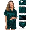 imageSWOMOG Womens Silk Satin Pajama Sets 3Pcs Button Down Pj Set Short Sleeve Sleepwear Loungewear Pjs Nightwear XSXXLDeep Green