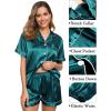 imageSWOMOG Womens Silk Satin Pajama Sets 3Pcs Button Down Pj Set Short Sleeve Sleepwear Loungewear Pjs Nightwear XSXXLGreen