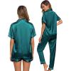 imageSWOMOG Womens Silk Satin Pajama Sets 3Pcs Button Down Pj Set Short Sleeve Sleepwear Loungewear Pjs Nightwear XSXXLGreen