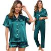 imageSWOMOG Womens Silk Satin Pajama Sets 3Pcs Button Down Pj Set Short Sleeve Sleepwear Loungewear Pjs Nightwear XSXXLGreen