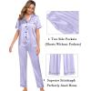 imageSWOMOG Womens Silk Satin Pajama Sets 3Pcs Button Down Pj Set Short Sleeve Sleepwear Loungewear Pjs Nightwear XSXXLLavender