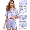 imageSWOMOG Womens Silk Satin Pajama Sets 3Pcs Button Down Pj Set Short Sleeve Sleepwear Loungewear Pjs Nightwear XSXXLLavender