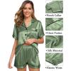 imageSWOMOG Womens Silk Satin Pajama Sets 3Pcs Button Down Pj Set Short Sleeve Sleepwear Loungewear Pjs Nightwear XSXXLMatcha