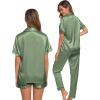 imageSWOMOG Womens Silk Satin Pajama Sets 3Pcs Button Down Pj Set Short Sleeve Sleepwear Loungewear Pjs Nightwear XSXXLMatcha