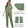 imageSWOMOG Womens Silk Satin Pajama Sets 3Pcs Button Down Pj Set Short Sleeve Sleepwear Loungewear Pjs Nightwear XSXXLMatcha