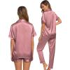 imageSWOMOG Womens Silk Satin Pajama Sets 3Pcs Button Down Pj Set Short Sleeve Sleepwear Loungewear Pjs Nightwear XSXXLMisty Rose