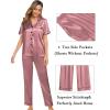 imageSWOMOG Womens Silk Satin Pajama Sets 3Pcs Button Down Pj Set Short Sleeve Sleepwear Loungewear Pjs Nightwear XSXXLMisty Rose