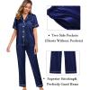 imageSWOMOG Womens Silk Satin Pajama Sets 3Pcs Button Down Pj Set Short Sleeve Sleepwear Loungewear Pjs Nightwear XSXXLNavy Blue