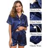 imageSWOMOG Womens Silk Satin Pajama Sets 3Pcs Button Down Pj Set Short Sleeve Sleepwear Loungewear Pjs Nightwear XSXXLNavy Blue