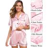 imageSWOMOG Womens Silk Satin Pajama Sets 3Pcs Button Down Pj Set Short Sleeve Sleepwear Loungewear Pjs Nightwear XSXXLPink