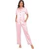 imageSWOMOG Womens Silk Satin Pajama Sets 3Pcs Button Down Pj Set Short Sleeve Sleepwear Loungewear Pjs Nightwear XSXXLPink With Eye Mask