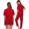imageSWOMOG Womens Silk Satin Pajama Sets 3Pcs Button Down Pj Set Short Sleeve Sleepwear Loungewear Pjs Nightwear XSXXLRed Stripe