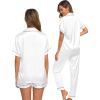 imageSWOMOG Womens Silk Satin Pajama Sets 3Pcs Button Down Pj Set Short Sleeve Sleepwear Loungewear Pjs Nightwear XSXXLWhite