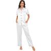 imageSWOMOG Womens Silk Satin Pajama Sets 3Pcs Button Down Pj Set Short Sleeve Sleepwear Loungewear Pjs Nightwear XSXXLWhite With Eye Mask