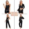 imageSWOMOG Womens Silk Satin Pajamas Sets 4pcs Loungewear Sexy Cami Shorts Set Button Down Long Sleeve Pjs SleepwearBlack