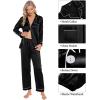 imageSWOMOG Womens Silk Satin Pajamas Sets 4pcs Loungewear Sexy Cami Shorts Set Button Down Long Sleeve Pjs SleepwearBlack