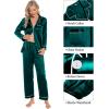 imageSWOMOG Womens Silk Satin Pajamas Sets 4pcs Loungewear Sexy Cami Shorts Set Button Down Long Sleeve Pjs SleepwearDark Green