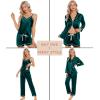 imageSWOMOG Womens Silk Satin Pajamas Sets 4pcs Loungewear Sexy Cami Shorts Set Button Down Long Sleeve Pjs SleepwearDark Green