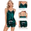 imageSWOMOG Womens Silk Satin Pajamas Sets 4pcs Loungewear Sexy Cami Shorts Set Button Down Long Sleeve Pjs SleepwearDark Green