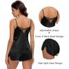 imageSWOMOG Womens Silk Satin Pajamas Sets 4pcs Loungewear Sexy Cami Shorts Set Button Down Long Sleeve Pjs SleepwearLong Sleeve Classicblack