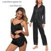 imageSWOMOG Womens Silk Satin Pajamas Sets 4pcs Loungewear Sexy Cami Shorts Set Button Down Long Sleeve Pjs SleepwearLong Sleeve Classicblack
