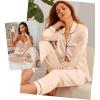 imageSWOMOG Womens Silk Satin Pajamas Sets 4pcs Loungewear Sexy Cami Shorts Set Button Down Long Sleeve Pjs SleepwearLong Sleeve Classicchampagne