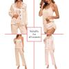 imageSWOMOG Womens Silk Satin Pajamas Sets 4pcs Loungewear Sexy Cami Shorts Set Button Down Long Sleeve Pjs SleepwearLong Sleeve Classicchampagne