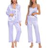 imageSWOMOG Womens Silk Satin Pajamas Sets 4pcs Loungewear Sexy Cami Shorts Set Button Down Long Sleeve Pjs SleepwearLong Sleeve Classiclavender