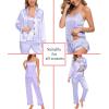 imageSWOMOG Womens Silk Satin Pajamas Sets 4pcs Loungewear Sexy Cami Shorts Set Button Down Long Sleeve Pjs SleepwearLong Sleeve Classiclavender