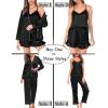 imageSWOMOG Womens Silk Satin Pajamas Sets 4pcs Loungewear Sexy Cami Shorts Set Button Down Long Sleeve Pjs SleepwearLong Sleeveblack