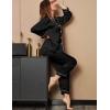 imageSWOMOG Womens Silk Satin Pajamas Sets 4pcs Loungewear Sexy Cami Shorts Set Button Down Long Sleeve Pjs SleepwearLong Sleeveblack