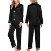 imageSWOMOG Womens Silk Satin Pajamas Sets 4pcs Loungewear Sexy Cami Shorts Set Button Down Long Sleeve Pjs SleepwearLong Sleeveblack