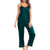 imageSWOMOG Womens Silk Satin Pajamas Sets 4pcs Loungewear Sexy Cami Shorts Set Button Down Long Sleeve Pjs SleepwearLong Sleevedark Green