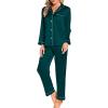 imageSWOMOG Womens Silk Satin Pajamas Sets 4pcs Loungewear Sexy Cami Shorts Set Button Down Long Sleeve Pjs SleepwearLong Sleevedark Green