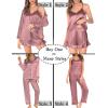 imageSWOMOG Womens Silk Satin Pajamas Sets 4pcs Loungewear Sexy Cami Shorts Set Button Down Long Sleeve Pjs SleepwearLong Sleevemisty Rose