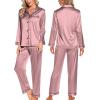 imageSWOMOG Womens Silk Satin Pajamas Sets 4pcs Loungewear Sexy Cami Shorts Set Button Down Long Sleeve Pjs SleepwearLong Sleevemisty Rose
