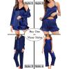 imageSWOMOG Womens Silk Satin Pajamas Sets 4pcs Loungewear Sexy Cami Shorts Set Button Down Long Sleeve Pjs SleepwearLong Sleevenavy Blue