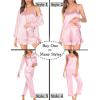 imageSWOMOG Womens Silk Satin Pajamas Sets 4pcs Loungewear Sexy Cami Shorts Set Button Down Long Sleeve Pjs SleepwearLong Sleevepink