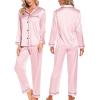 imageSWOMOG Womens Silk Satin Pajamas Sets 4pcs Loungewear Sexy Cami Shorts Set Button Down Long Sleeve Pjs SleepwearLong Sleevepink