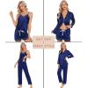 imageSWOMOG Womens Silk Satin Pajamas Sets 4pcs Loungewear Sexy Cami Shorts Set Button Down Long Sleeve Pjs SleepwearNavy Blue